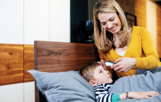 The Microlife NC 150 BT thermometer connects to the “Microlife Connected Health +” app by using Bluetooth® Smart and enables easy monitoring of the temperature.